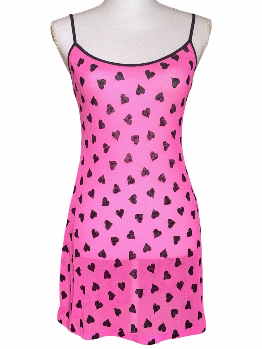 90s Victoria’s Secret Heart Print Mesh Slip Mini Dress